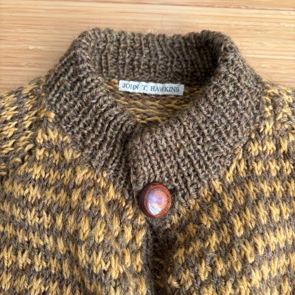 Vintage hand knit brown and mustard cardigan sweater - Picture 2 of 6